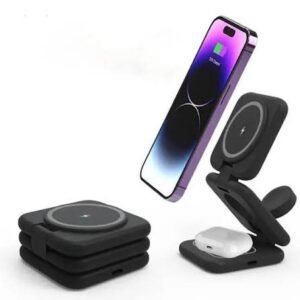 3-in-1 Foldable Magnetic Wireless Charger Stand for Phone & Earbuds